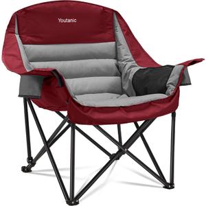 Oversized Camping Chair, Portable Folding Camping Chairs with Side Pocket, Cup Holder and Carry Bag, Heavy Duty Outdoor Camping Chairs for Adults, Fishing, Sports, Trip, up to 400lbs, Style 3 (Red)