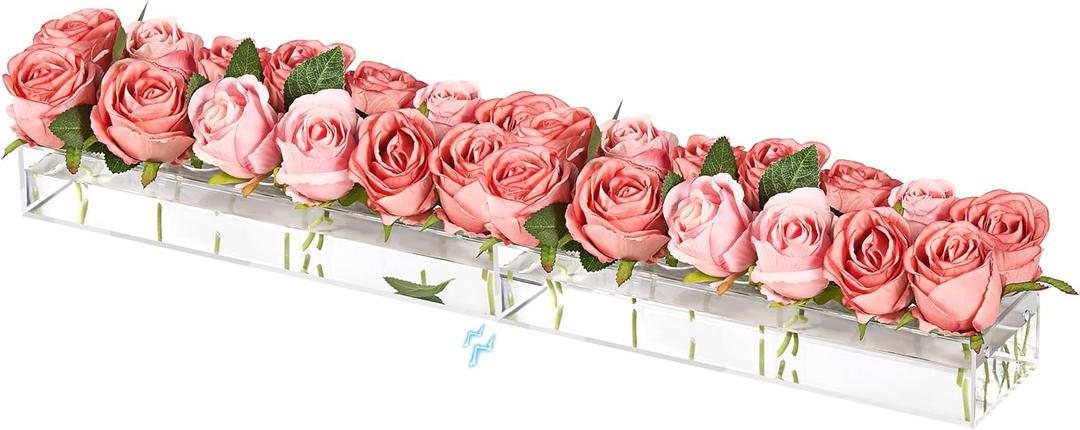 2 Pieces Acrylic Flower Vase Rectangular, Clear Floral Centerpiece for Dining Table 28 Inch Long Rectangle Acrylic Vase for Home Wedding Dining Table Decor
