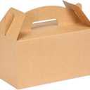 Grevo Brown Treat Box with Handle, 12Pcs, 9.45"x5"x5" Durable & Sturdy Cardstock Gable Boxes for Wedding, Baby Shower, Kids Birthday, Party Favor, Holidays Gifts
