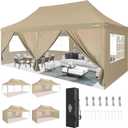 COBIZI 10x20 Pop Up Canopy with 6 Sidewall, Commercial Canopy UPF 50+ Waterproof Outdoor Gazebo with Carry Bag, Tents for Parties with Upgrade Frame, 3 Height Adjustable, Khaki