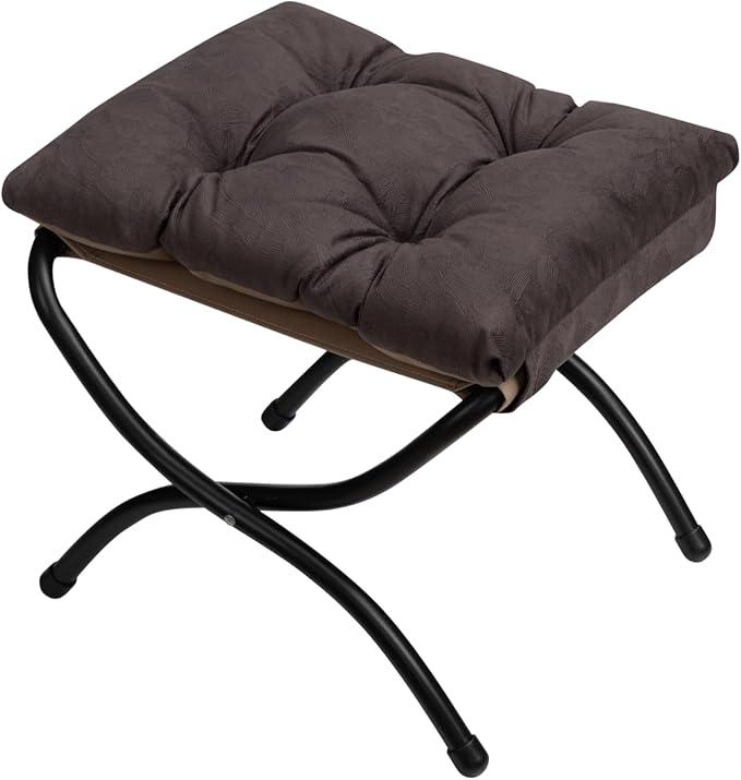 HollyHOME 15"(H) Folding Footrest Stool, Upholstered Small Foldable Ottoman, Accent Padded Sofa Foot Stool for Lazy Chair, Metal Frame Portable Foot Rest Ottoman for Living Room, Bedroom, Coffee,  Dark Gray Texture