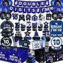 10th Birthday Decorations for Boys, 10 Year Old Birthday Decorations Blue Black Tableware Set include Double Digits Birthday Plates and Napkins Tablecloths Banner Cake Toppers for Party Decor Serve 26