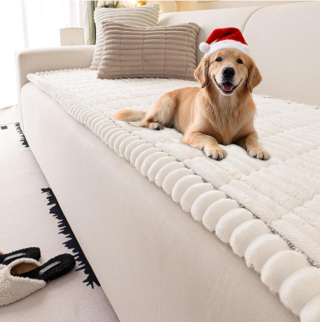 Couch Cover for Dogs Washable,Non Slip Fuzzy Durable Couch Covers for 3 Cushion Sofa Pet Friendly Sofa Cover Dog Thick Soft Slipcovers Protector Couches Mat Bed (White, 27.6" x 70.9"/70 x 180cm)