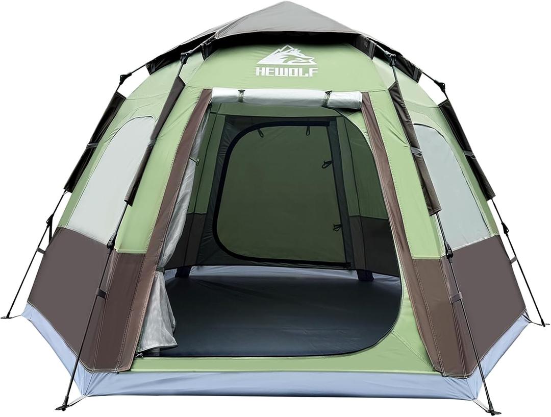 Hewolf 2/3/4 Person Camping Tent - Instant Pop Up Waterproof 2 Doors Tent with Easy Setup | 3-Season Hexagonal Dome Design for Family, Hiking & Traveling