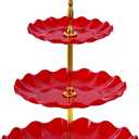 Soleebee 3-Tier Cupcake Stand, Wavy Plastic Tiered Serving Tray, Cup Cake Tower for Birthday Wedding Party Decoration, Cupcake Tier Stand Fruits Desserts Display (Red)