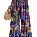 YESNO Women Summer Boho Palazzo Pants High Waist Wide Leg Floral Casual Cotton Lounge Trousers with Pockets PP0 size L