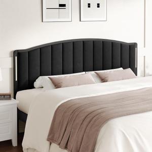 Headboard for Queen Size Bed with LED Lights, Upholstered Vertical Channel Tufting Head Boards, Velvet Headboard Only, Attach Frame, Ideal for Bedroom, Dorm, Guest Room, Black