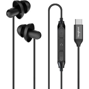 Hearprotek Sleep Earbuds, USB C Earphones Headphones with Microphone-Silicone Noise Isolation Type C Earbuds Sleep Buds for Android Phone, Ideal for Sleeping, snoring, Relaxation, Air Travel (Black)