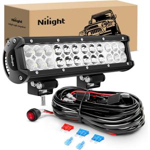 Nilight Led Light Bar 12 Inch 72W Spot Flood Combo Off Road Fog Lights Driving LED Pods with Off Road 16AWG Wiring Harness Kit - 1 Lead for Truck ATV UTV SUV Boat