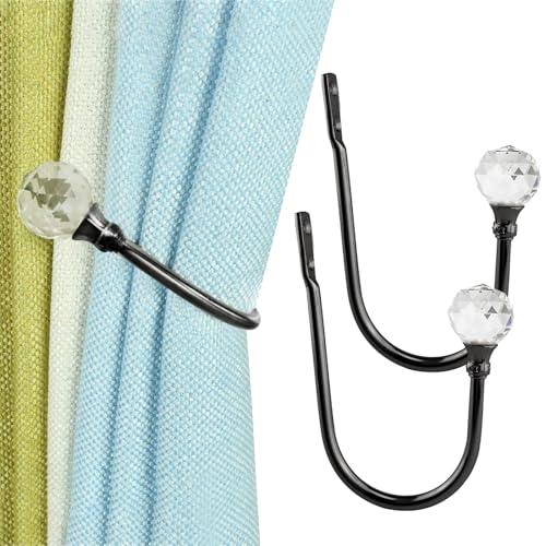 Coolnice 2 Pack Curtain Holdbacks, Wall Mounted Curtain Tiebacks, Glass Crystal with U Shape Curtain Pull Backs with Screws for Home Office-Black