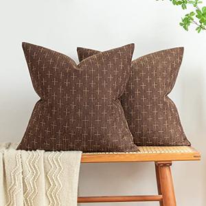 MIULEE Pack of 2 Decorative Vintage Burlap Linen Outdoor Throw Pillow Covers Modern Farmhouse Pillowcases Rustic Woven Textured Cushion Cover for Sofa Couch Bed 18x18 Inch Dark Coffee