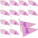 100 Pcs Cancer Awareness Purple Ribbon Handheld Flags Mini PVC Stick Flags for Breast Pancreatic Childhood Cancer, Alzheimer's, Domestic Violence, Fundraising, School, Rally Events