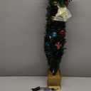 24 inch Green Fiber Optic Christmas Tree, Pre-Lit Artificial Mini Christmas Tree, 2ft Tabletop Small Xmas Tree with Gold Base Pot with Stars for Holiday Home Decorations