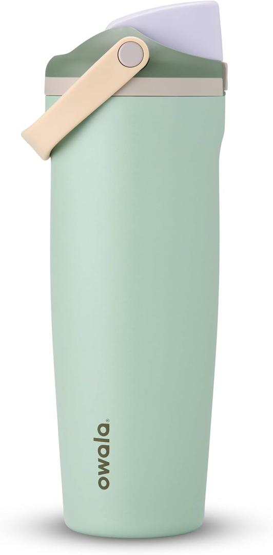 Owala FreeSip Sway Insulated Stainless Steel Water Bottle with Two-Way Spout, Built-In Straw and Bucket Handle, Made for Travel, School, and Sports, 30oz, BPA Free, Leak Proof, Eucalyptus