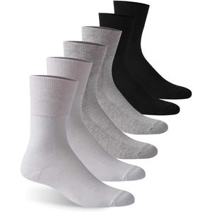 Facool Diabetic Crew Socks for Men Women, Non-Binding Loose Top Seamless Toe Moisture Wicking Soft Cotton Diabete Dress Quarter Long Neuropathy Socks, 6 Pairs White/Grey/Black Medium