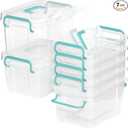 7 Pack Small Storage Bins Plastic Storage Container Stackable Box with Lids,with Handle Clear Plastic Container for Suitable for storing snacks, tools, cosmetics, toys