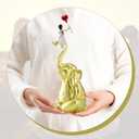 Elephant Statue Home Decor - Handmade Resin Sculpture Girl with Love Balloon Sitting on Elephant Figurines, Gifts for Women Girl Birthday Gold