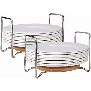 E-ROOM TREND Dish Holder 2 Pack Large for 9" to 13" Plates Organizer Round Bamboo Thicken Base with Stainless Steel Easy Carried Polished Handles Adjustable Size for RV Cabinets (PH202R) E-ROOM TREND Dish Holder 2 Pack Large for 9" to 13" Plates Organizer Round Bamboo Thicken Base with Stainless Steel Easy Carried Polished Handles Adjustable Size for RV Cabinets (PH202R)