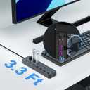 USB Hub 3.0, 7-Port USB Hub Splitter with Individual On/Off Switches and Lights, 3.2ft/1m Long Cable Compatible with MacBook, Laptop, Surface Pro, PS4, PC, Flash Drive, Mobile HDD-Gray