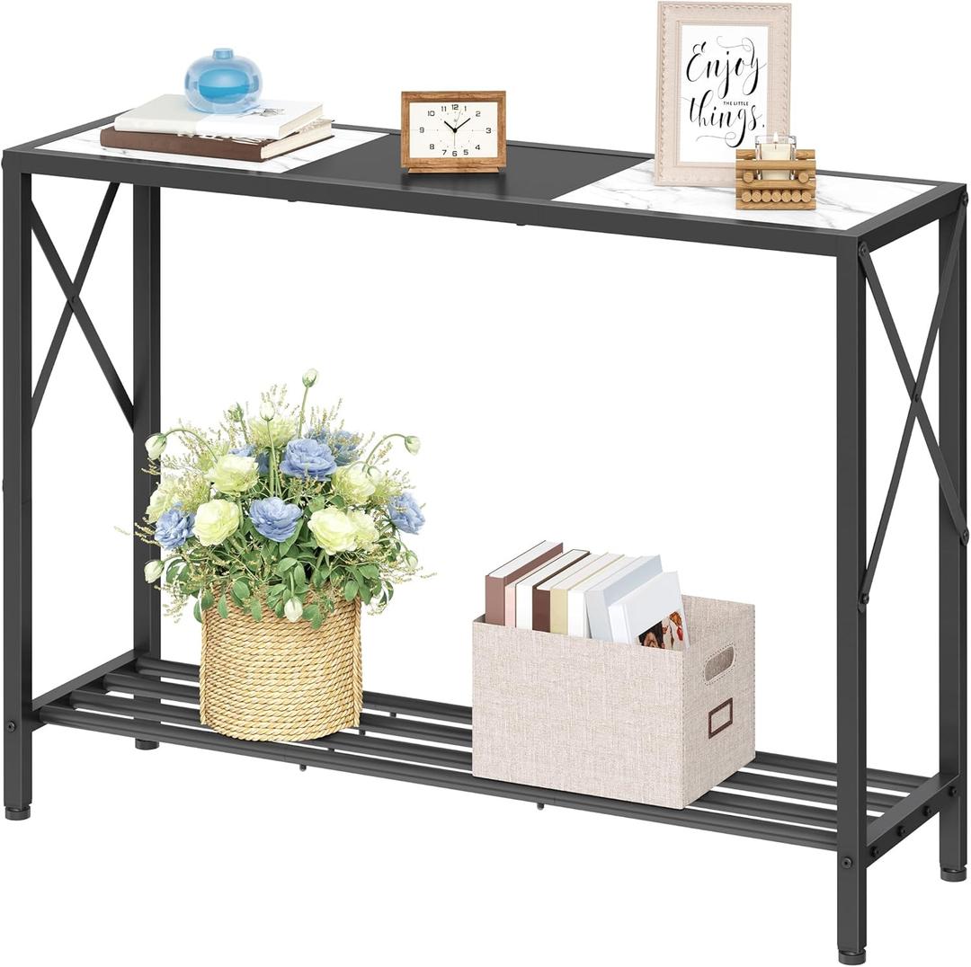 Tajsoon Console Table 41.8, 2-Tier Entryway Table, Narrow Sofa Table with Shelves, Entrance Table for Hallway, Entryway, Living Room, Foyer, Corridor, Office, Black & White