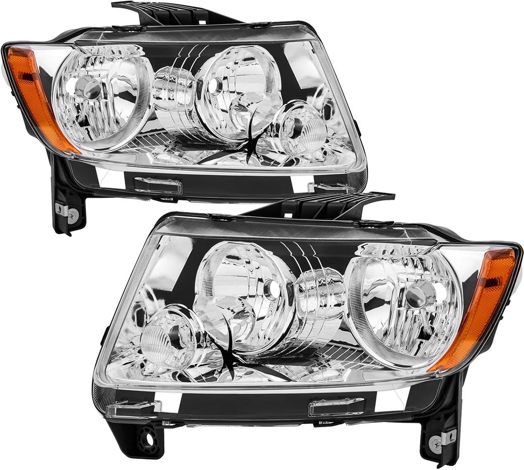 Headlights Headlamp Assembly Halogen Compatible with 2011-2017 Jeep Compass,2011-2013 Jeep Grand Cherokee, NOT for HID Models