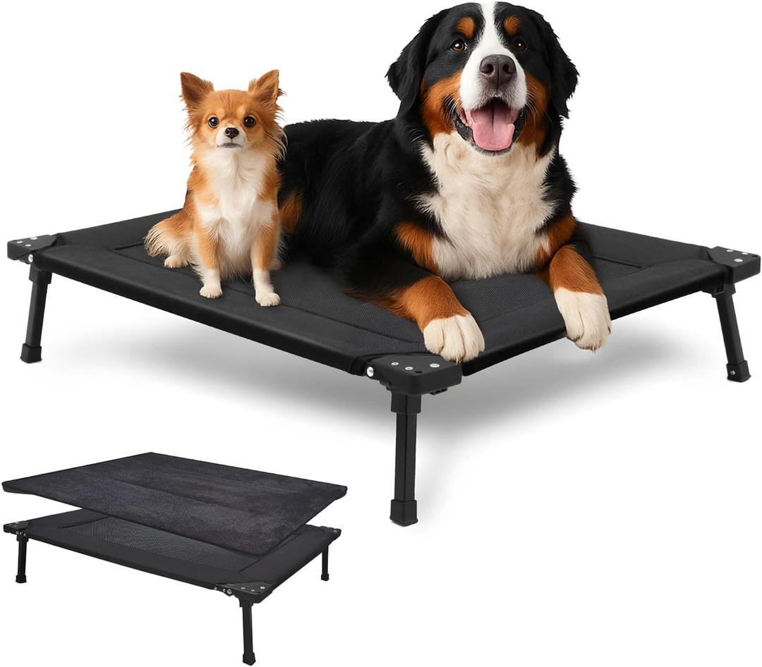Pozico Elevated Outdoor Dog Bed - Foldable Cooling Dog Cot with Metal Frame, Portable Camping Pet Bed for Large & Medium Dogs, Breathable Mesh for Indoor & Outdoor Use, Black - XL (41.5"L x 27.8"W x 9.8"Th)