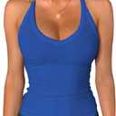 iGENJUN Workout Tops for Women Racerback Basic Tank Summer 2025 Camisole V Neck Slim Fit Ribbed Sleeveless (Medium, Royal Blue)