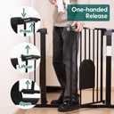 Babelio Auto Close Baby Gate with Cat Door,29-43" Metal Gate for Doorway,Stairs, House,Easy Walk Thru with Pet Door,Includes 4 Wall Cups and 3 Extension Pieces,Black
