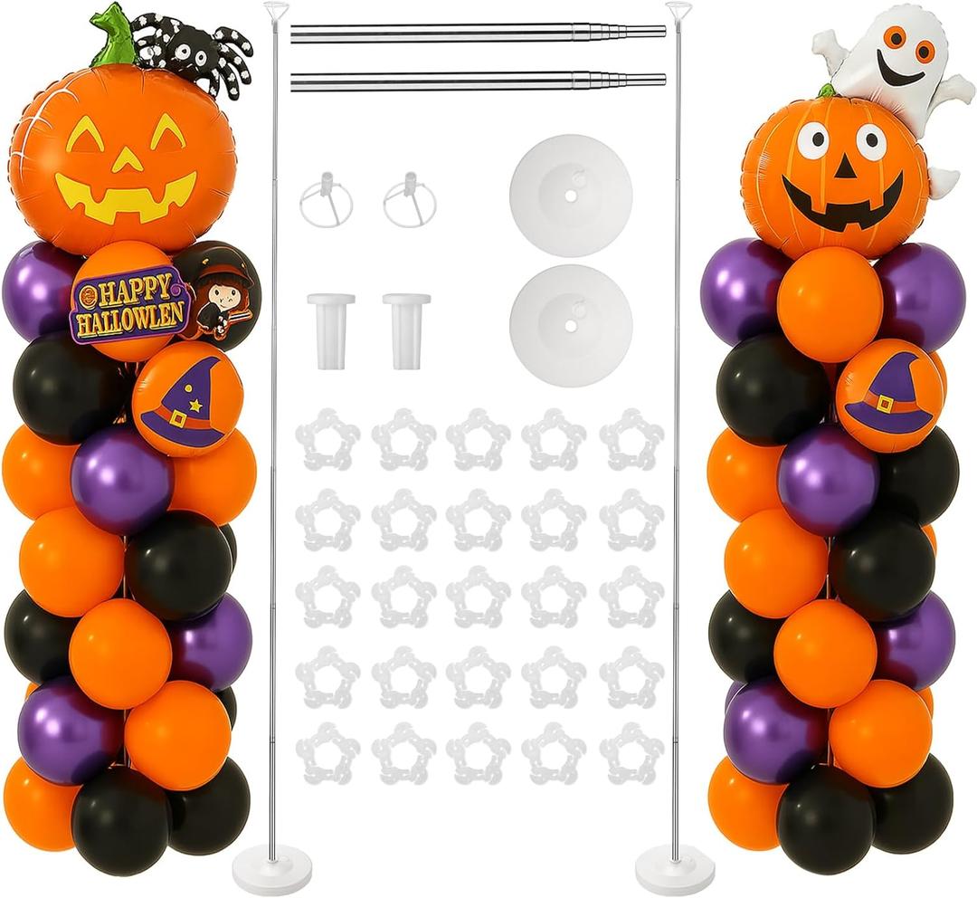 Balloon Stand Kit Set of 2, 7FT Adjustable Height Balloon Column Kit for Floor with Metal Telescopic Pillar for Halloween Thanksgiving Day New Years 2025 Gender Reveal Party Decorations
