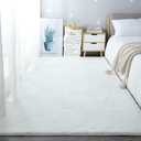 Ultra Soft White Faux Rabbit Fur Rug - Extra Large 160x230cm Plush Shaggy Living Room Area Rug, 30mm Thick Fluffy Wool for Modern Home Décor
