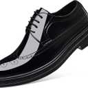ZUAUOOT Men's Dress Shoes Patent Leather Casual Lace Up Business Formal Wingtip Shoes Black 39