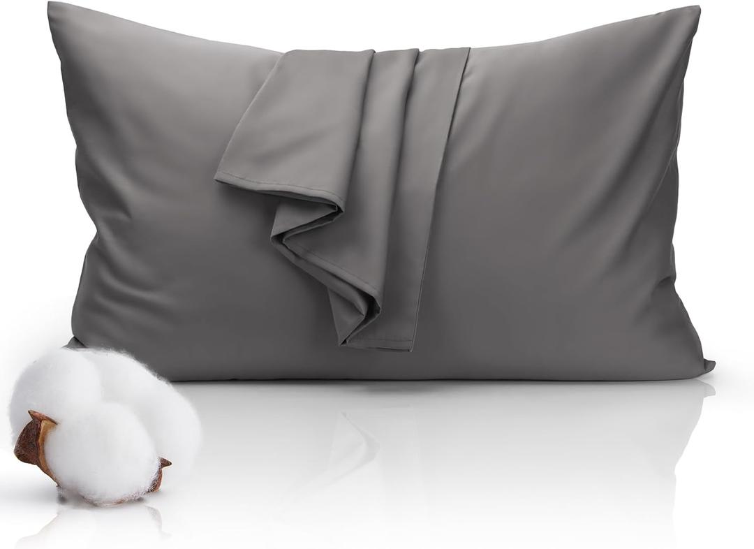 Pillowcase - 100% Cotton Envelope Closure Pillow Cover for Dorm Room Essentials and Room Decor Gray Queen Size Hair Care 500 Thread Count Pillowcase 20x30 Inches Set of 1