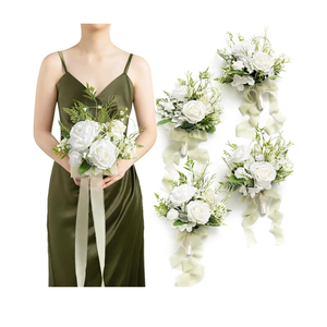 Ling's moment Artificial Flowers Lily of Valley White Bridesmaid Bouquet Set of 4, Green Wedding Flowers Bouquets for Bridesmaids, 7 Inch Bridal Bouquets for Bridesmaids, Wedding, etc