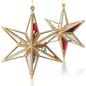 Vertintong 6 Pcs Golden Mirrored Star Ornament 5 Inch Gold Christmas Star Ornament Glitter Xmas Tree Hanging Decor for Christmas Holiday Party Decoration