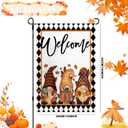 2 x Fall Garden Flag Welcome Gnomes Yard Flag 12x18 Double Sided Burlap, Autumn Pumpkin Maple Leaves Yard Flags for Thanksgiving Rustic Seasonal Outside Outdoor Decoration