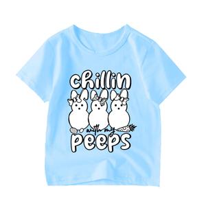 Easter Shirt 3t Boys Girls Eggs Graphic Tees Toddler Chillin with My Peeps Kids Easter Bunny Short Sleeve T-Shirt Tops, 3Y