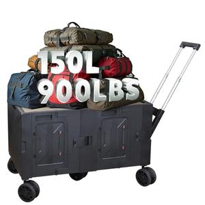 Sfozstra Collapsible Wagon Cart with Wheels Foldable, Large Capacity Multifunctional Wagon with Camping Table, with All Terrain Wheels for Outdoor Beach Sports Fishing Camping,150L (Black, M)
