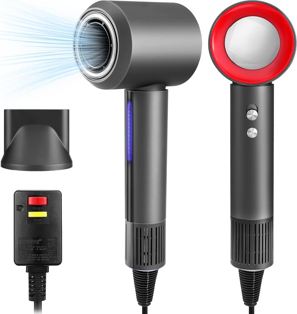 High-Speed Hair Dryer 110000 RPM Brushless Motor 200 Million Negative Ionic Blow Dryer for Fast Drying, Low Noise Thermo-Control Hair Dryer with Magnetic Nozzle (Grey)
