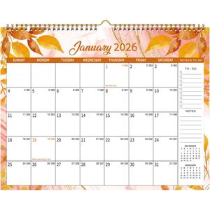 2 x 2026 Flower Desk Calendar,Monthly Desktop Large Calendar,Large 15" x 11" Desktop/Wall Monthly Calendar,Flower Calendar 2026 for Home,School or Office (Orange Leaf Quicksand Hanging)
