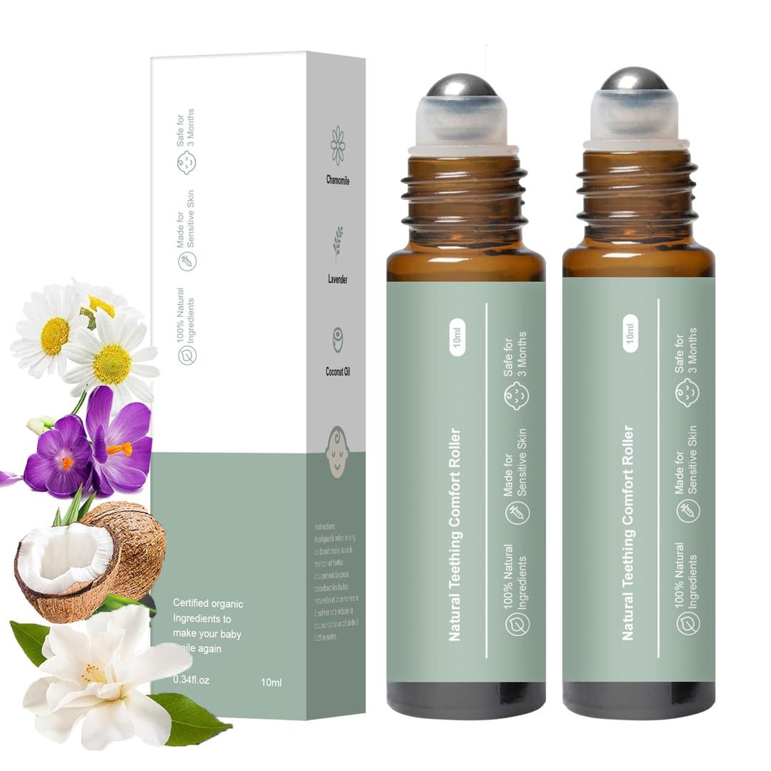 Teething Roller, Mamas Teether: Teething Oil Roller, Natural Gentle Teething Relief Roller, Teething Roller All Natural - 2Pack,EXP:08/09/2027
