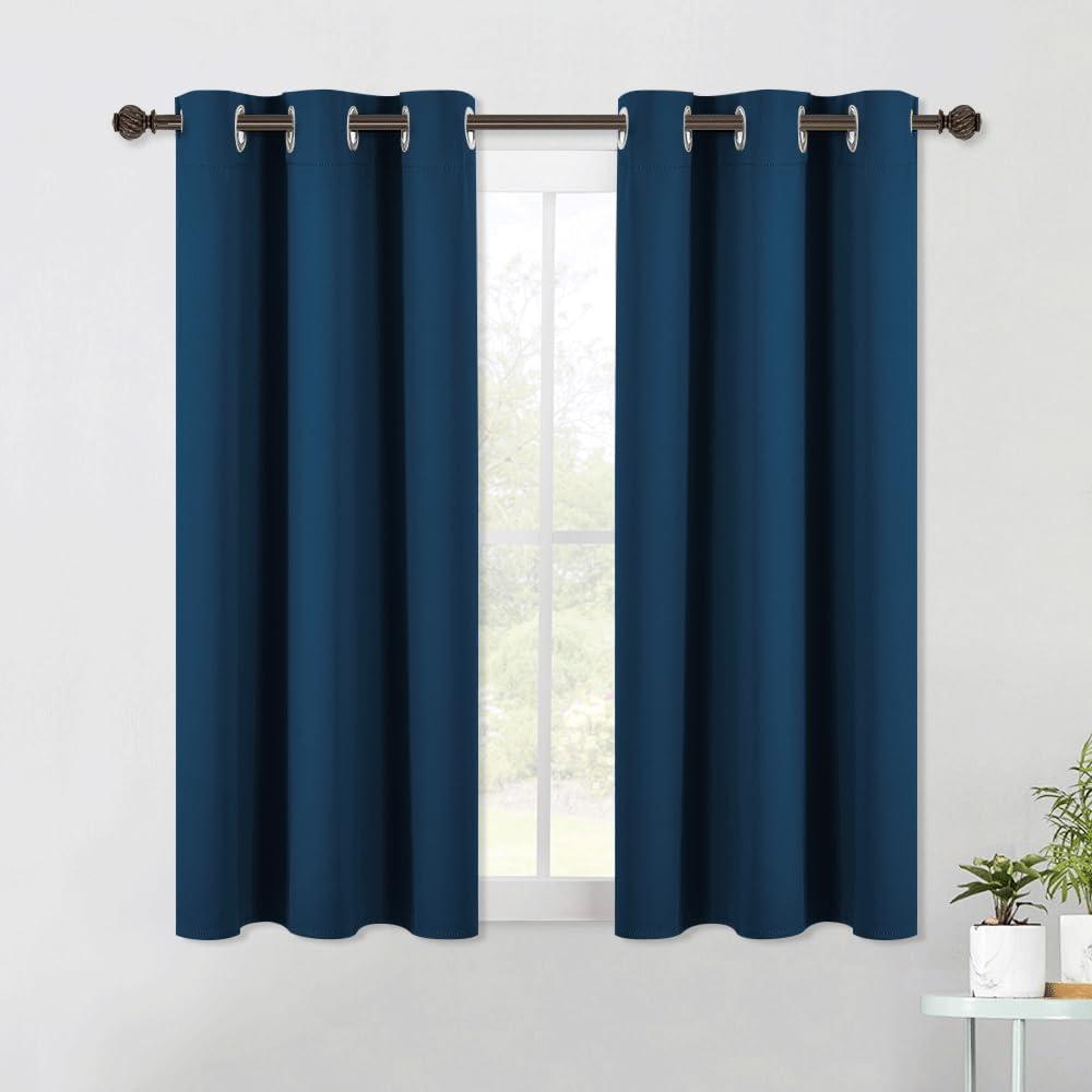 NICETOWN Moroccan Blue Blackout Curtain Panels 48 inch Long Set of 2 for Bedroom, Thermal Insulated Grommet Top Light Blocking Draperies and Drapes for Basement (W34)