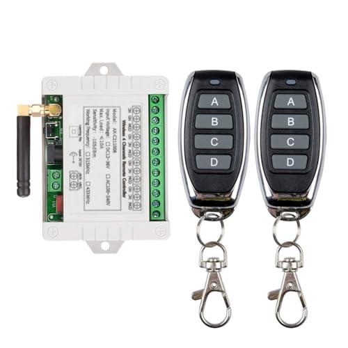 Fushionsea DC 12V 24V 36V 4CH Remote Control Switch 433Mhz 10A Wireless Remote Control Switch for Garage Door, Motor, Industrial Control, Household Control etc. 2 Transmitter 1 Receiver