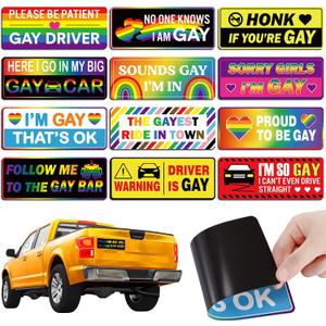 12 Pcs Gay Pride Funny Magnet Bumper Sticker LGBT Rainbow Pride Prank Magnetic Sign for Vehicle Truck Reusable Magnet Sticker for Fridge(Cute)