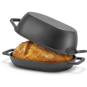 12"x8" Oval Cast Iron Dutch Oven for Bread BakingPre-Seasoned Combo Cooker with Lid, Perfect for Sourdough, Artisan Loaves & Family Meals,5 Qt