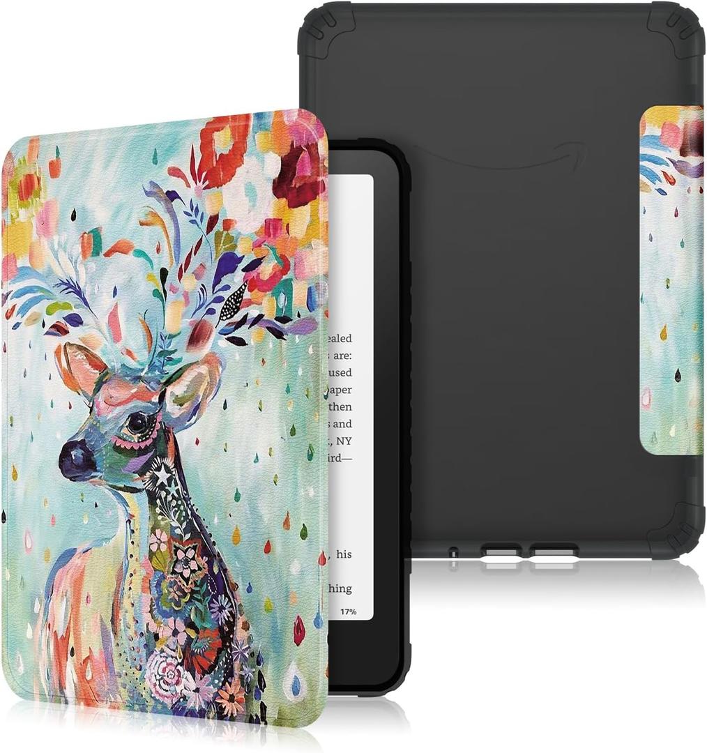 Case Compatible with Kindle Paperwhite 7 inch (12th Generation)-2024 Release,Soft TPU Transparent Back Protective Cover with Auto Wake/Sleep,Deer