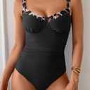 B2prity Women's One Piece Swimsuits Tummy Control Bathing Suits Push Up Swim Suit Color Block Swimwear (Black, L)