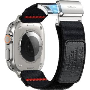 ULTIMAL Compatible with Apple Watch Ultra 3/2/1 Bands 49mm with Titanium Magnetic Clasp - Braided Stretchy Soft Nylon, Featuring Premium Full-grain (L, Black) (44/45/46/49mm L)