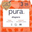 Pura Size 3 Eco-Friendly Diapers, Totally Chlorine Free, Hypoallergenic, Soft Organic Cotton, Sustainable, up to 12 Hours Leak Protection, Allergy UK, 26 Count (Pack of 1)