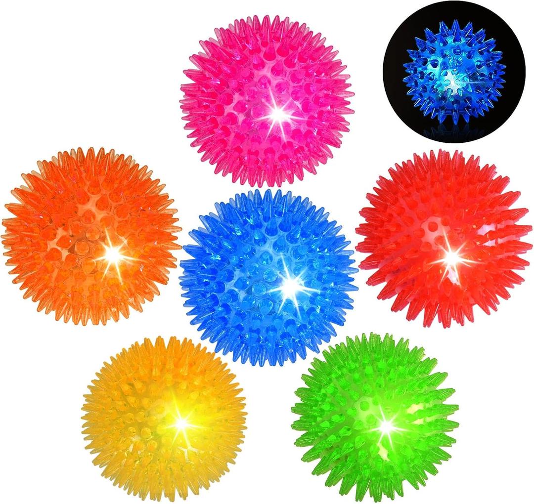 6-Pack 3.5 LED Light-Up Squeaky Dog Toy Balls Durable Interactive Glow Fetch Toys for Aggressive ChewersBPA Free Non-Toxic, Spiky Puppy Chew Balls