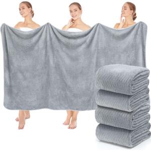 4 Pack Bath Sheets 40 x 80 Inch Jumbo Extra Large Towels Set Oversized Quick Dry Coral Fleece Absorbent and Soft Lightweight Towels for Home Gym Travel Beach Spa Pool Hotel (Light Gray)